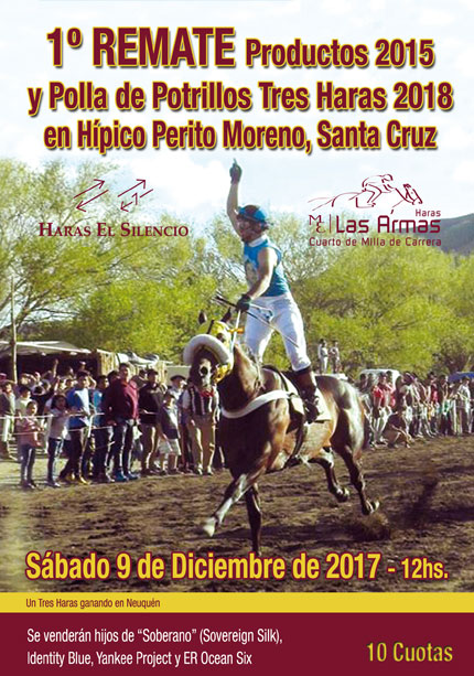 1er. Remate Productos 2015 y Polla de Potrillos Tres Haras 2018 en Hípico Perito Moreno, Santa Cruz